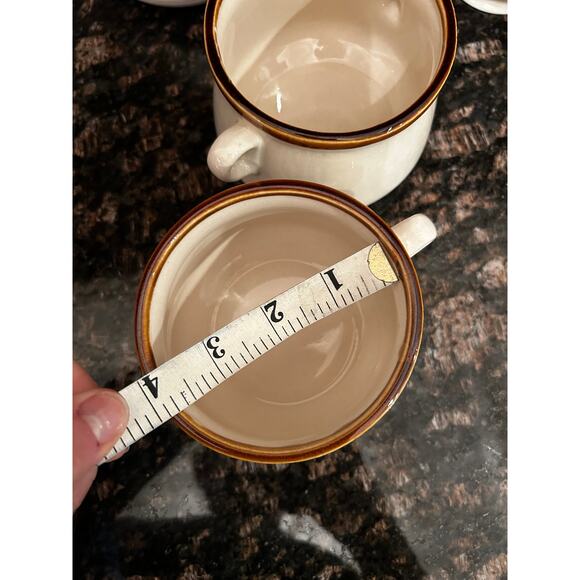 Vintage Set of 4 Stoneware Japan handle Soup Bowls Onion Bean Mushroom Cups Mugs - Picture 11 of 11